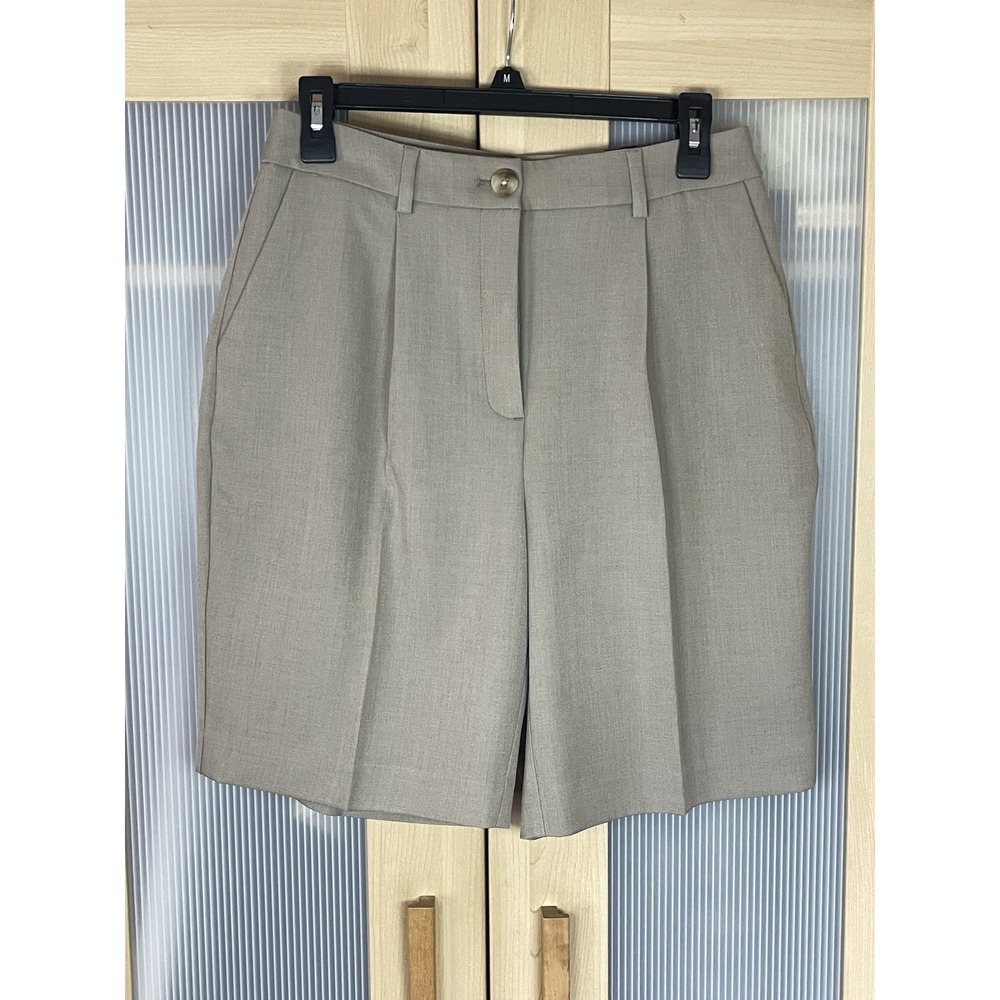 Anne Klein Womens 4 High Rise Pleated Dress Shorts Beige Neutral Preppy Office